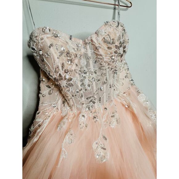 MAC DUGGAL Blush Pink Sheer Corset Hand Beaded Embroidered Ballroom Dress Size 8 - Picture 7 of 16